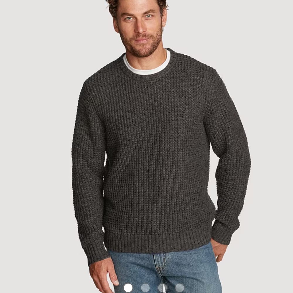 Men's Eddie Bauer Thick Chunky Fisherman’s Style Crewneck Sweater Gray Large - Picture 1 of 14